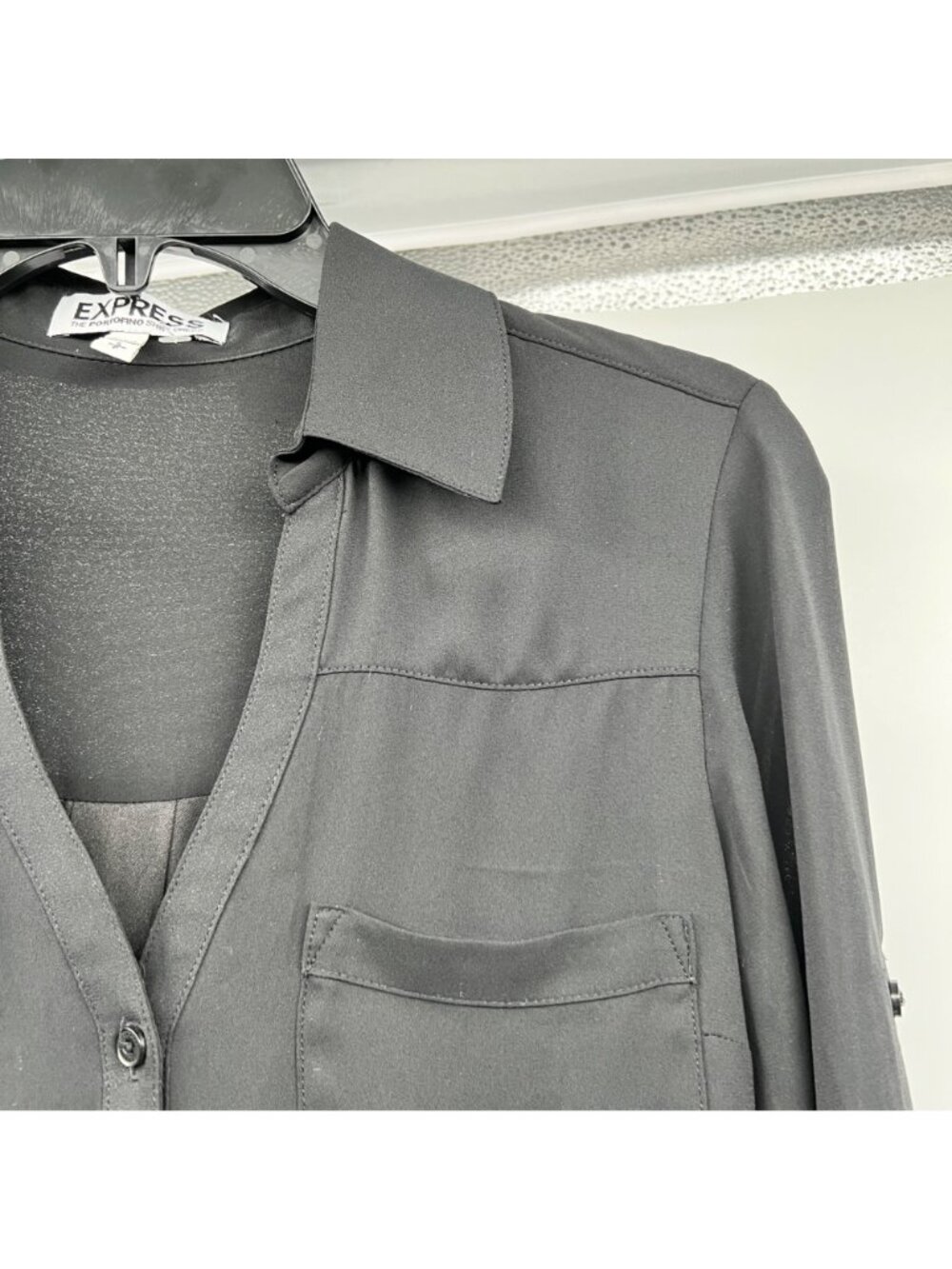 Express Womens Shirt Dress Long Sleeve Button Up Black Size Small Belted - Picture 4 of 9